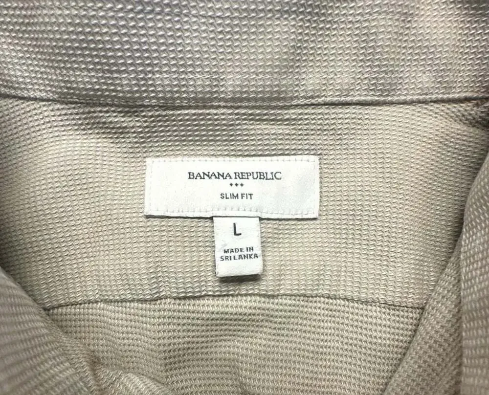 Banana Republic Men Slim Fit Beige Textured Long Sleeve Button Down Shirt Sz L